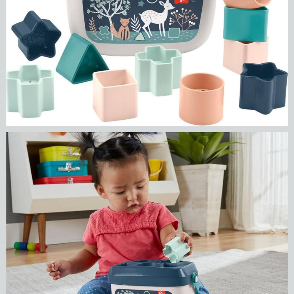 NEW Fisher-Price Baby's First Blocks - Navy Fawn, Shape-Sorting Toy